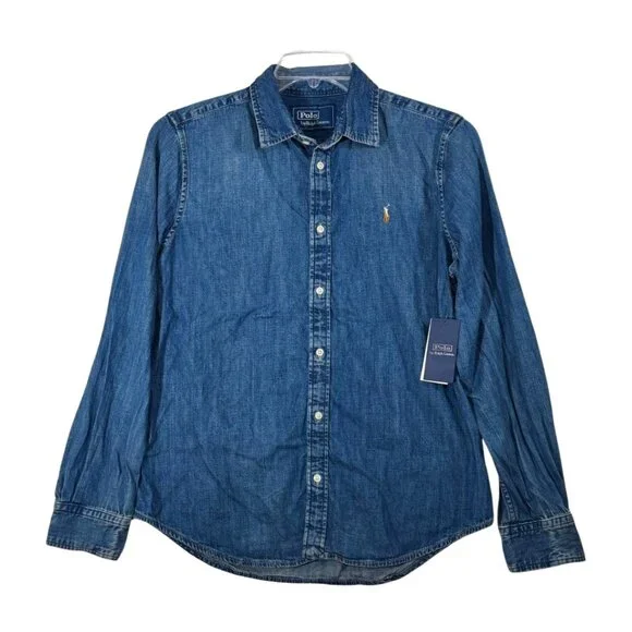 Polo Ralph Lauren Slim-Fit Denim Shirt Womens Size 12 Merced Wash - Picture 2 of 9